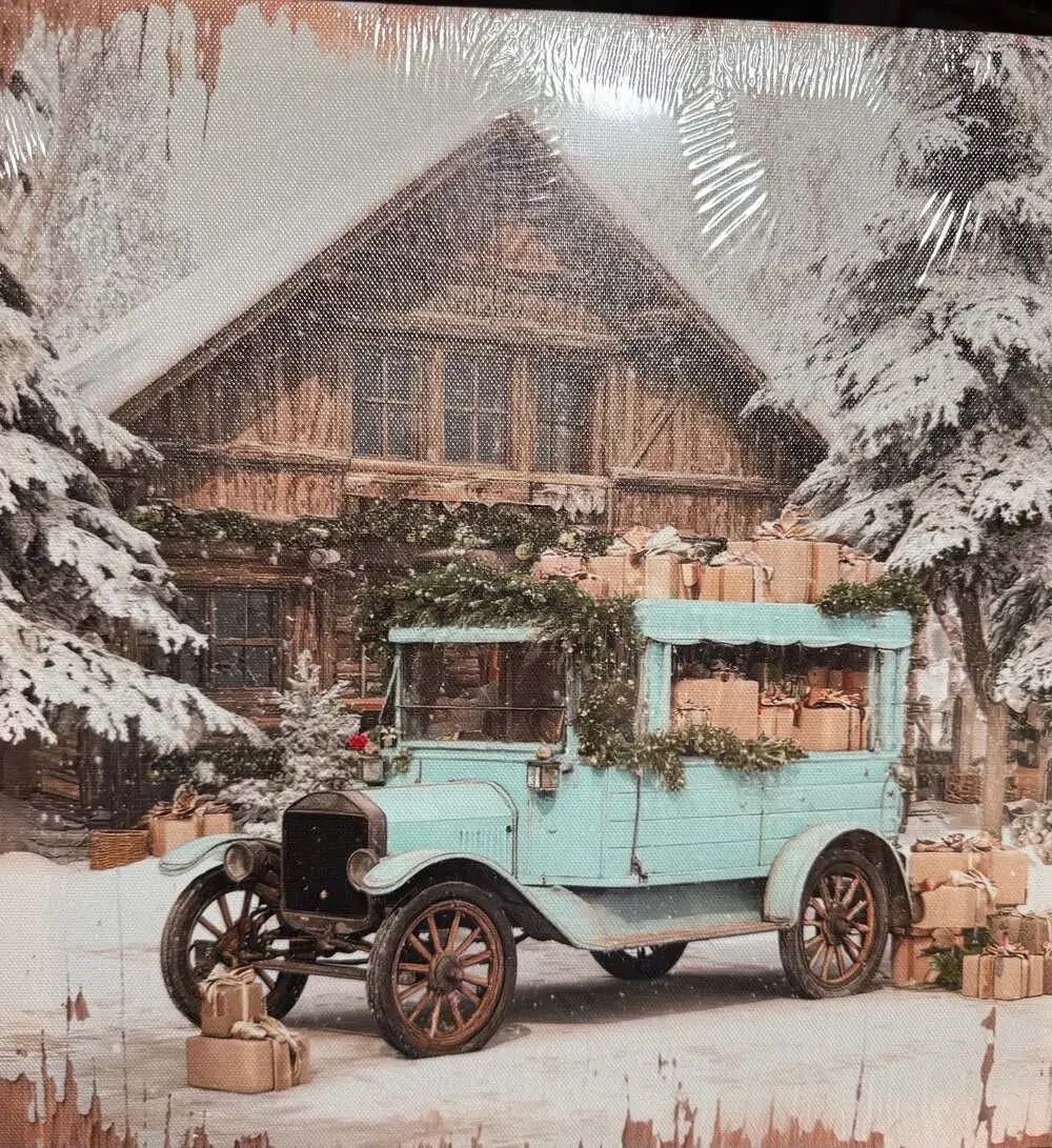 Vintage Christmas Truck with Gifts Canvas Wall‎ Art